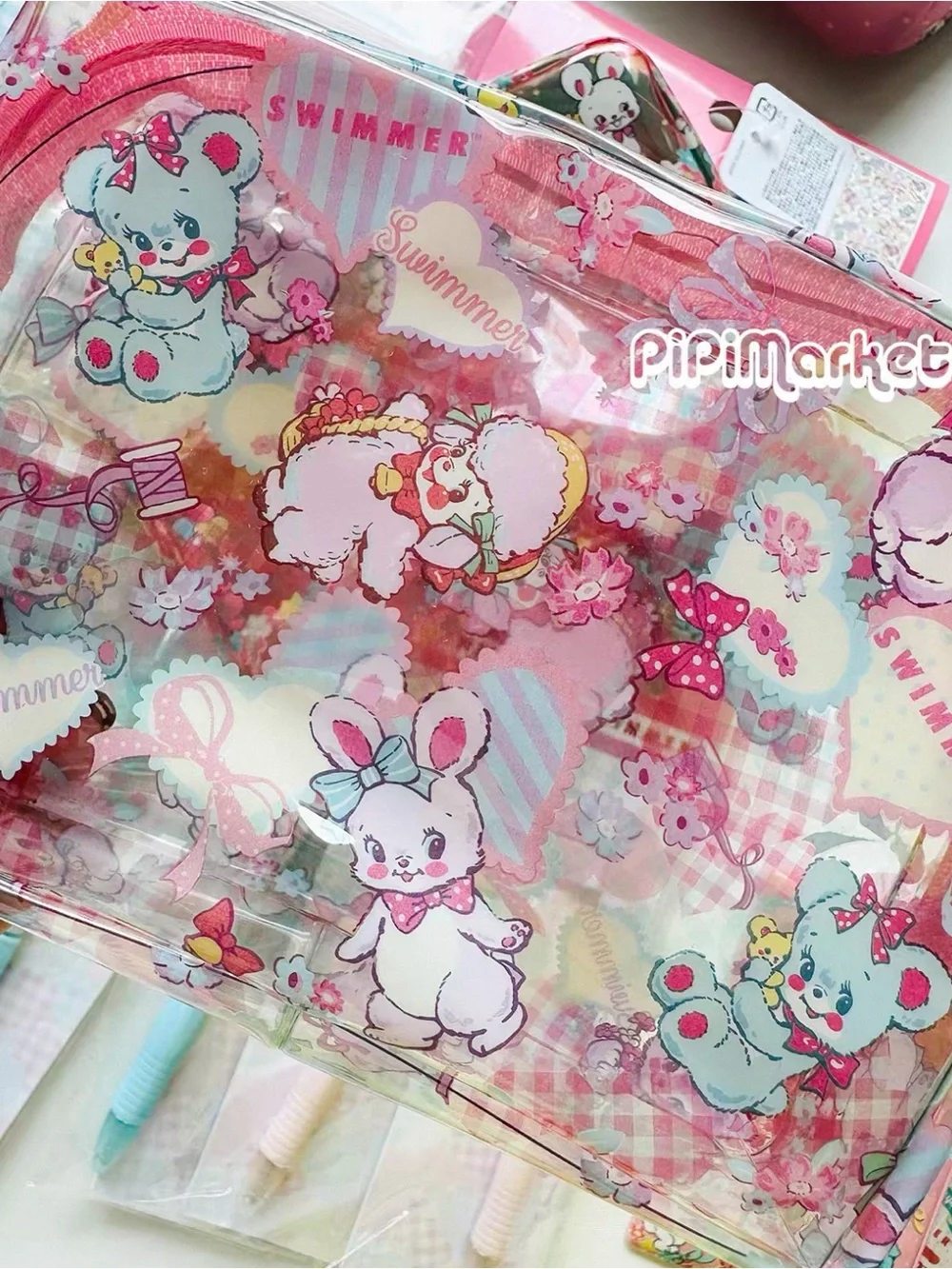 Japanese Kawaii PVC Clear Swimmer Waterproof Toiletry Cosmetics Small Pouch